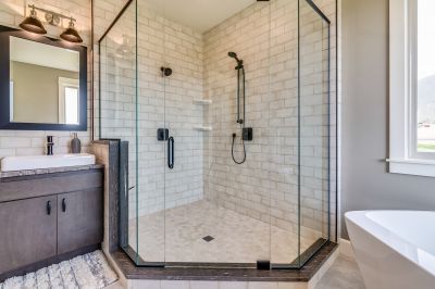 Open Shower with Black Fixtures